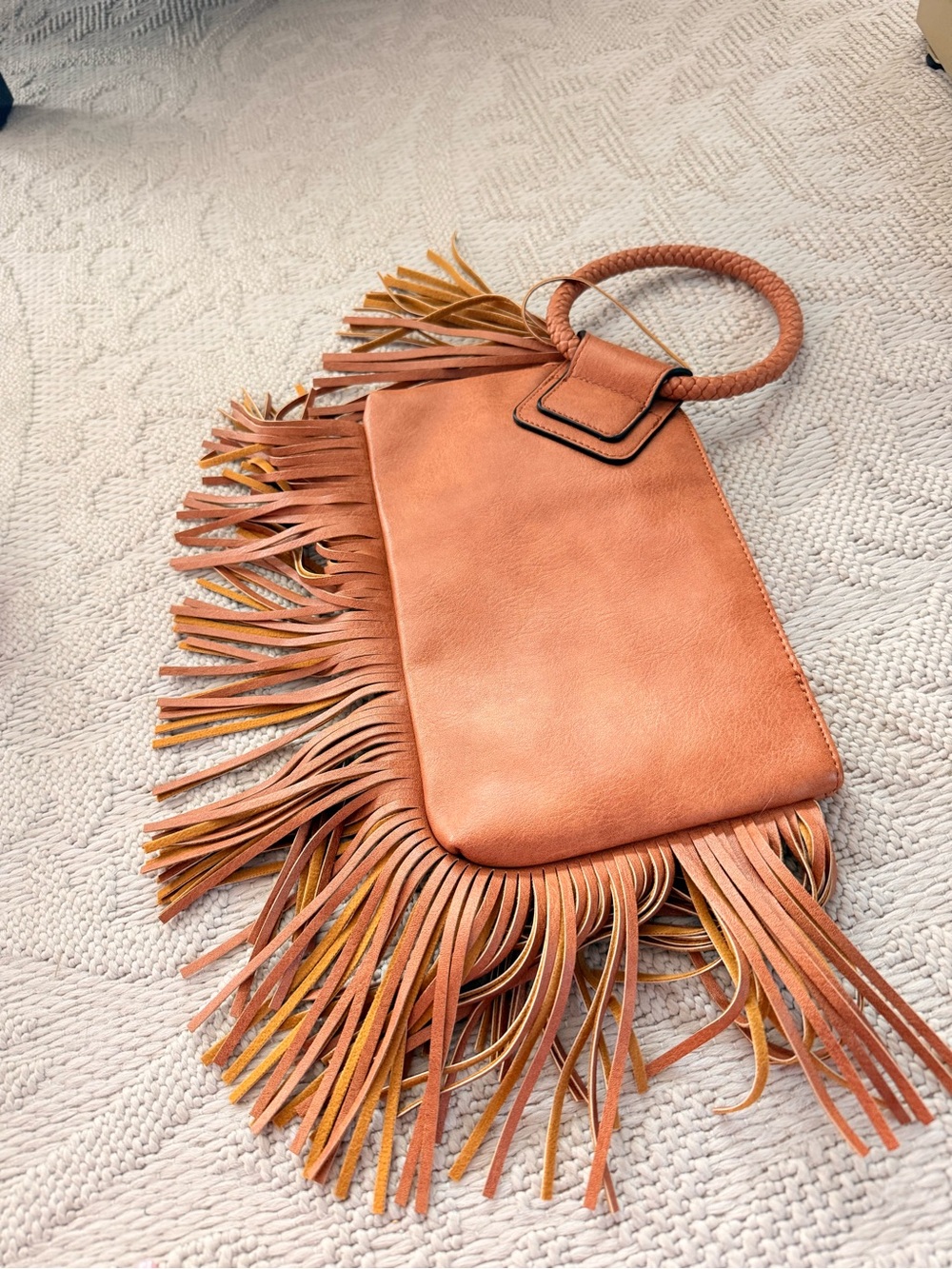 Fringe Wristlet Bag in Tan - Stylish Women's Accessory